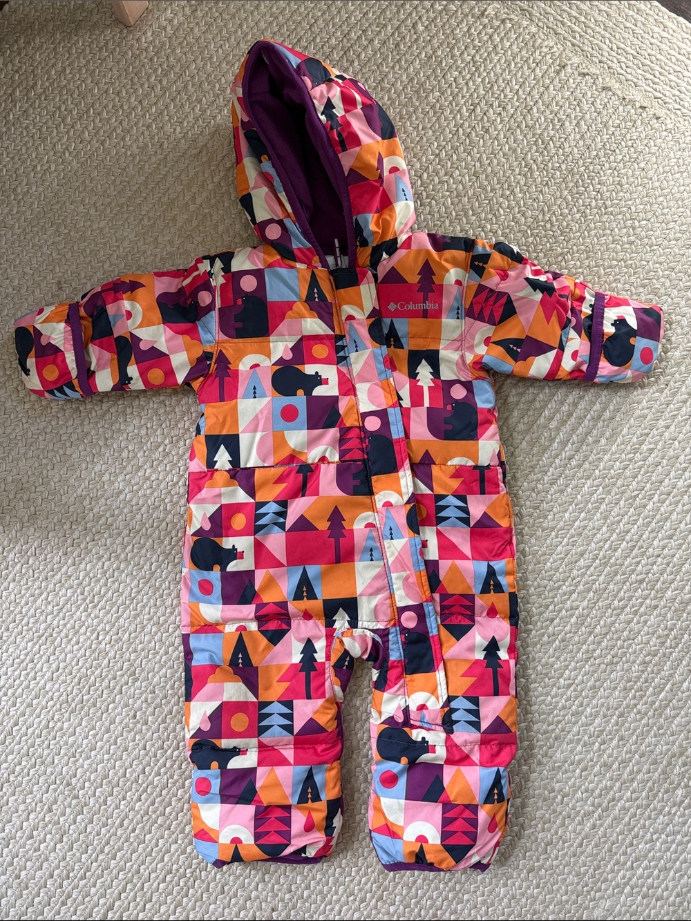Columbia Toddler Colorblock Geometric Snowsuit - Pink, Orange, Navy